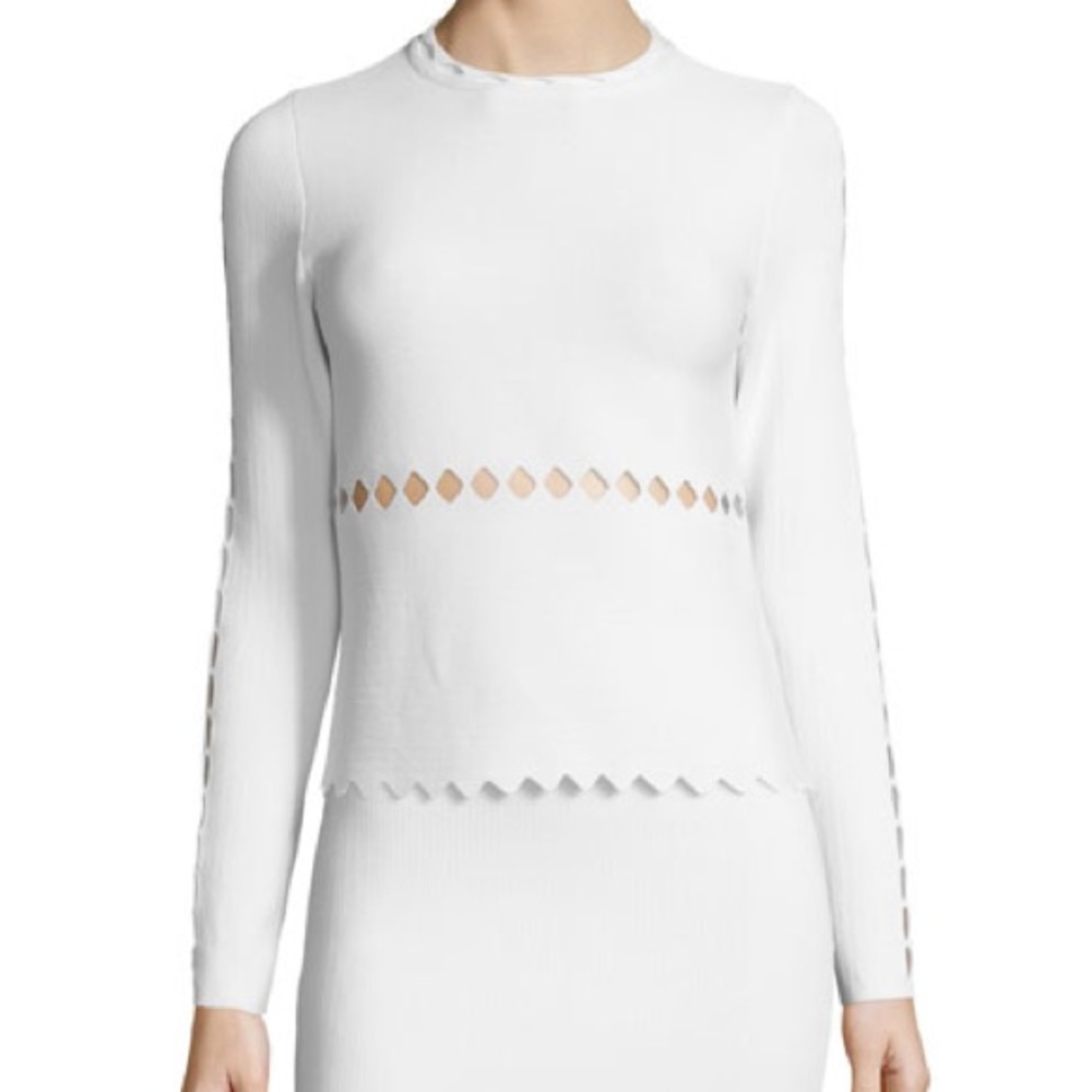 Jonathan Simkhai Diamond-Cutout Long-Sleeve Top, size small, white